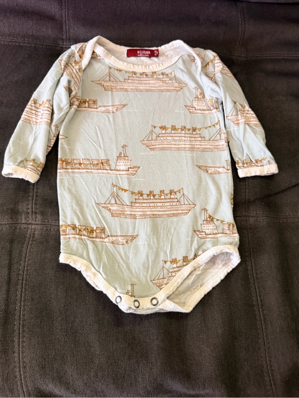 Milkbarn Light Blue Boat-Print Long Sleeve Bodysuit